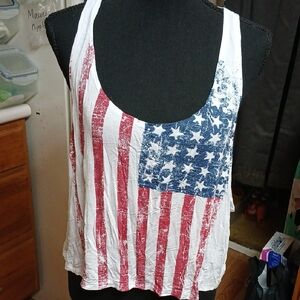 Charlotte Russe Red, White, and Blue Flag Crop Tank Top Xl
